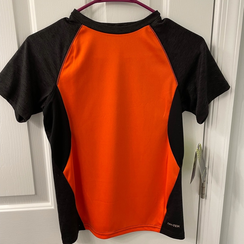 Tek Gear orange and black dry fit shirt NWT